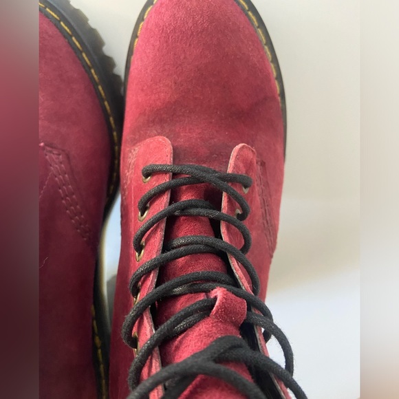 Dr. Martens Kendra Women’s Suede Red Wine Heeled Combat Boot Lace Up - Picture 8 of 8